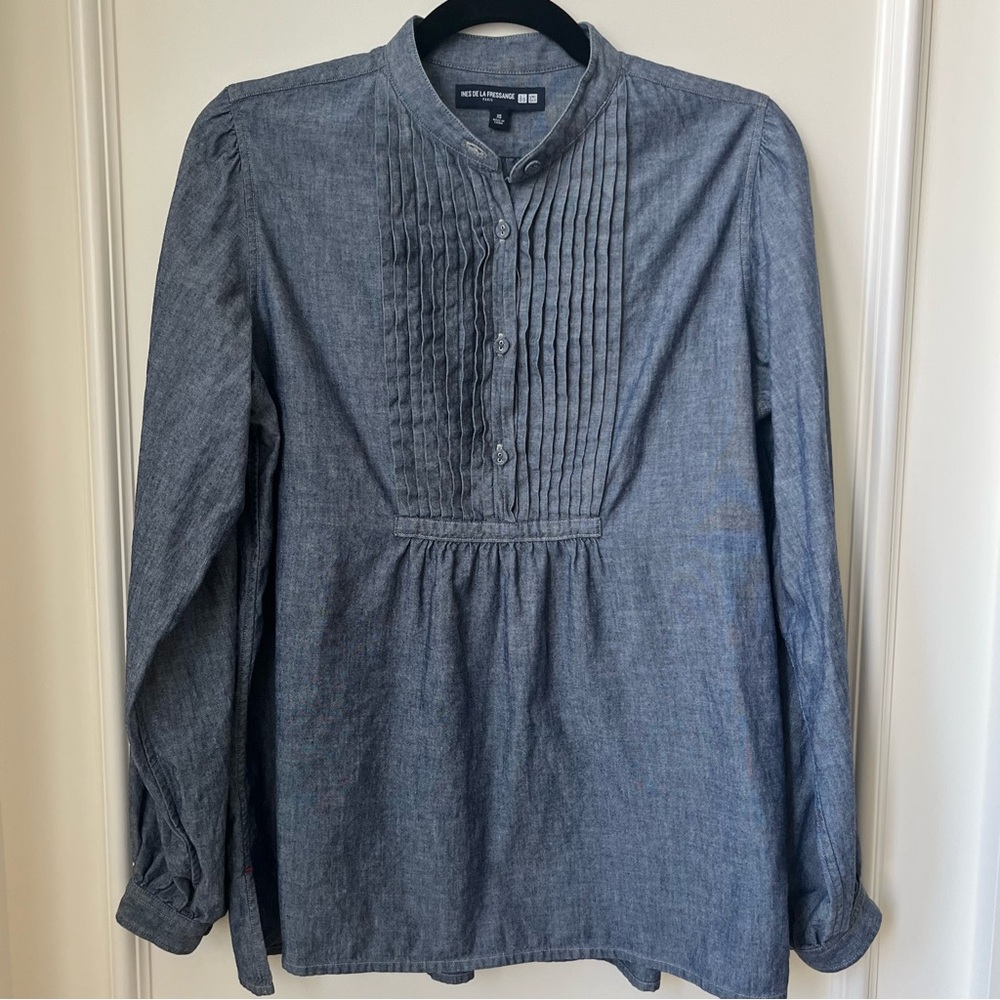 Uniqlo x Ines De La Fressange Limited Edition Chambray Flowy Blouse Size XS
